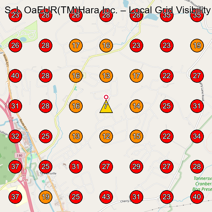 S.J. OaEUR(TM)Hara Inc. GeoGrid visibility map for Day Spa in Cresco